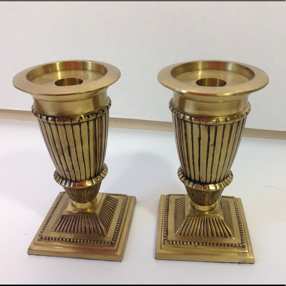 Vintage Brass Candle Holders Gatco Square Round